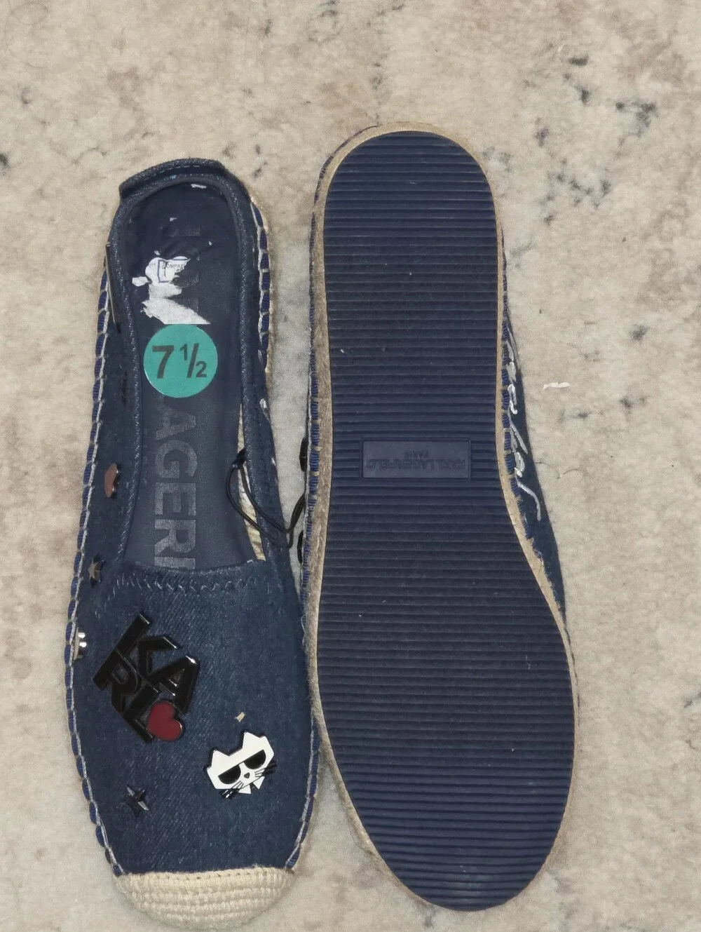 Karl Lagerfeld Denim Espadrille Flats with Patch Accents 7.5